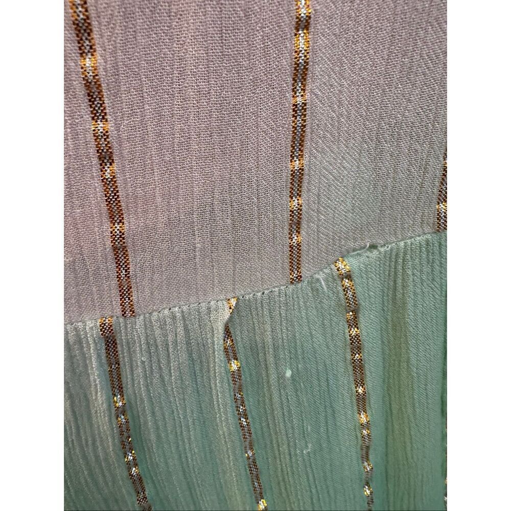 Zury Pastel Pink Mint Green Gold Metallic Stripe Wrap Ruffle Boho Maxi Dress OS - Picture 6 of 8